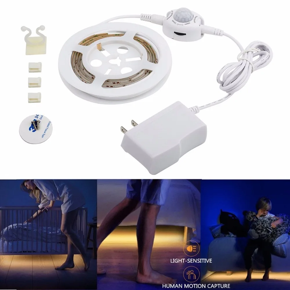 Motion Activated Bed Light Flexible LED Strip Kit Sensor Night Warm white Cabinet stair dimmable timer | Лампы и освещение