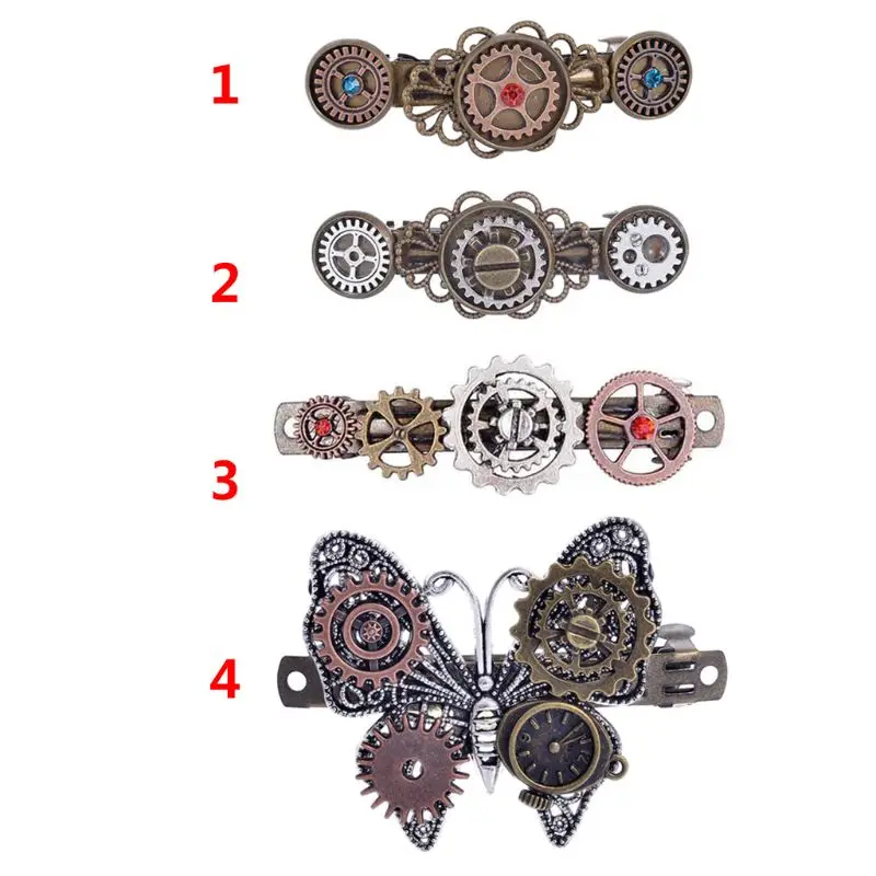 

Vintage Hair Clip Gear Floral Steam Punk Retro Clips Alloy Antique Bronze Spring Clip Girls Women Headdress Butterfly Hairpin