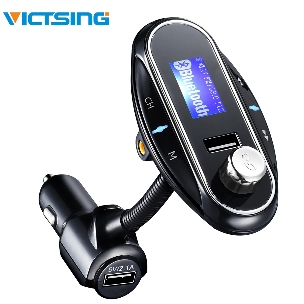 VicTsing Bluetooth FM Transmitter Wireless In-Car Radio Adapter Hands-free Car Kit with TF U-Disk Port AUX Input USB Car Charger