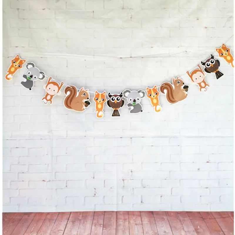 Woodland Creatures Banner Pennant Jungle Animals Fox Squirrel Raccoon Garland Bunting for Baby Shower Kids Birthday Decorations