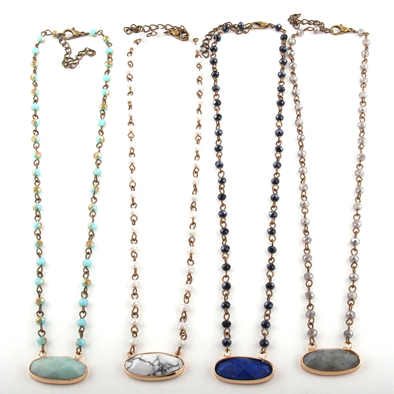 

Fashion Jewelry 4mm Glass Rosary Link Stone Charm Pendant Choker Necklaces For Women Ethnic Necklace
