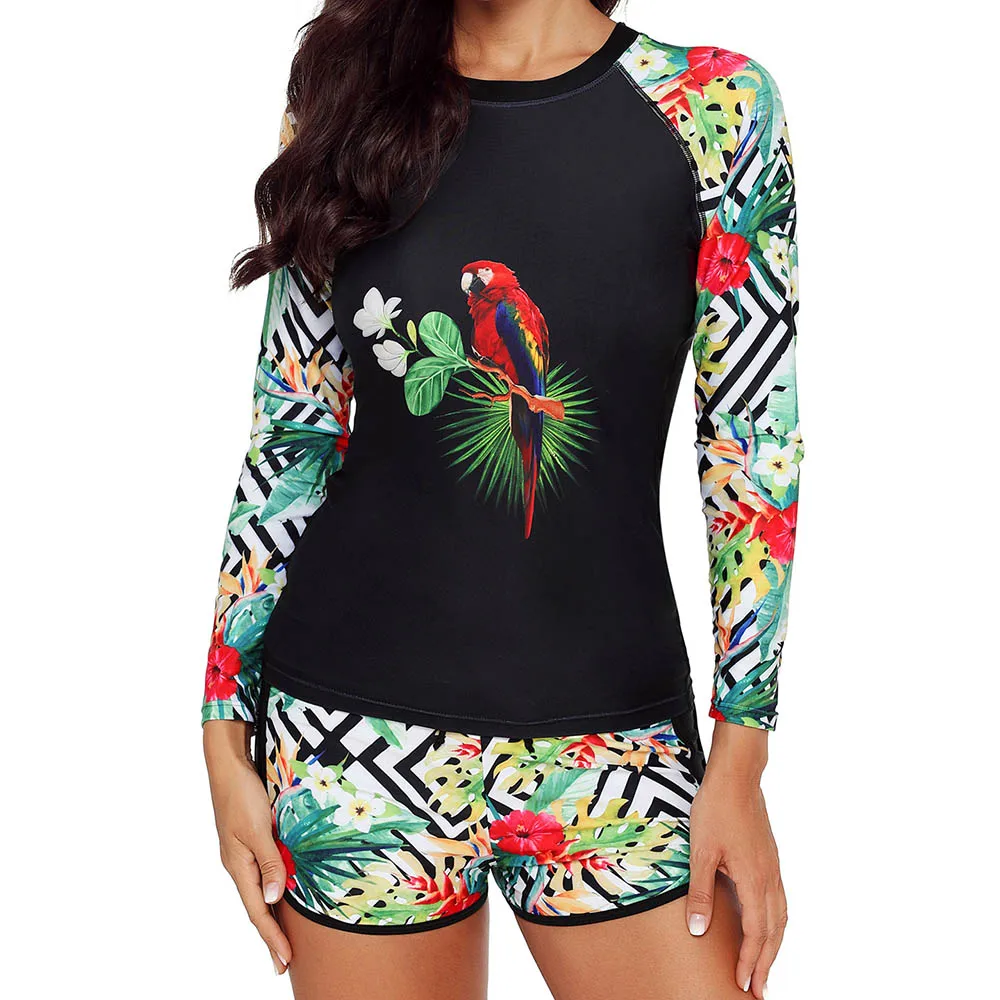 Long Sleeve Surf Swimsuit Female 2020 Rush guard Plus Size Swimwear With Shorts Two Piece Bathing Suit Women Beachwear