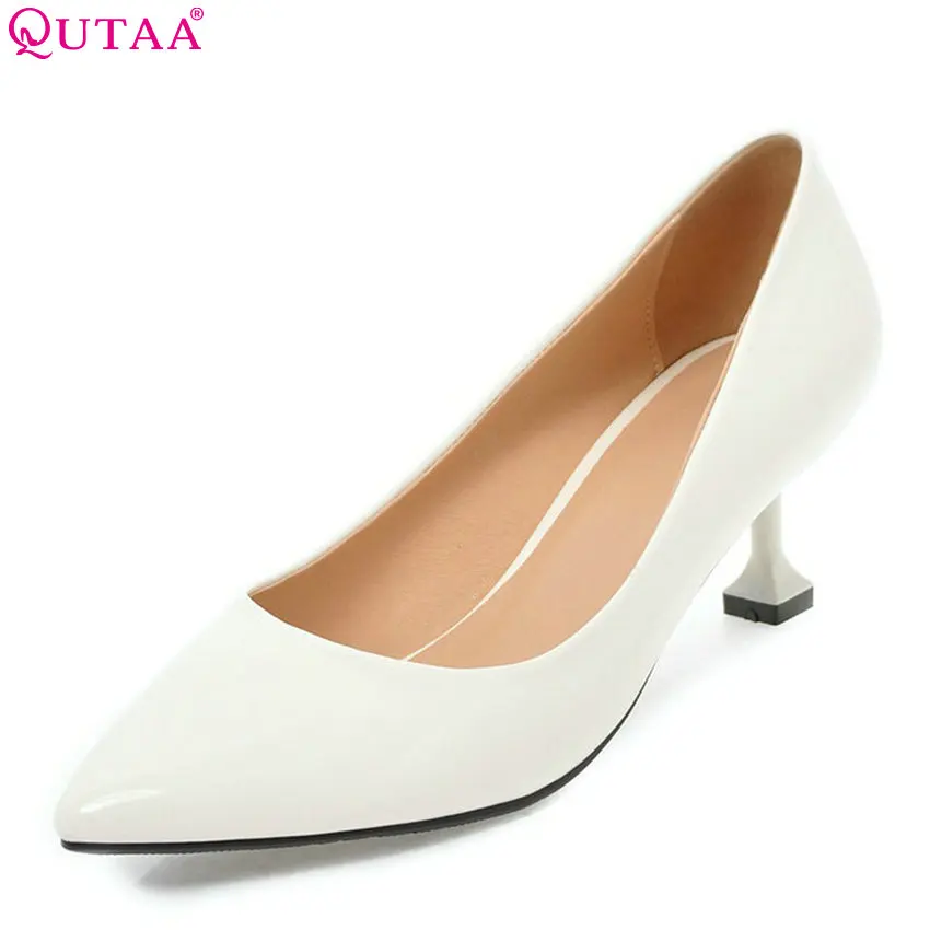

QUTAA 2018 Women Pumps Women Wedding Shoes Pu Leather Fashion Shallow Thin High Heel Pointed To Women Pumps Size 34-43