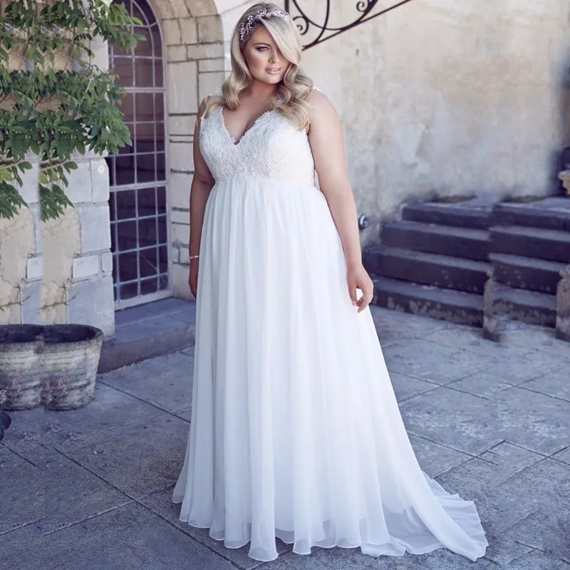 ADLN New Arrival Plus Size Vestido De Noiva Wedding Dresses Sexy V-neck Appliques Chiffon Floor-length Bridal Dress 5