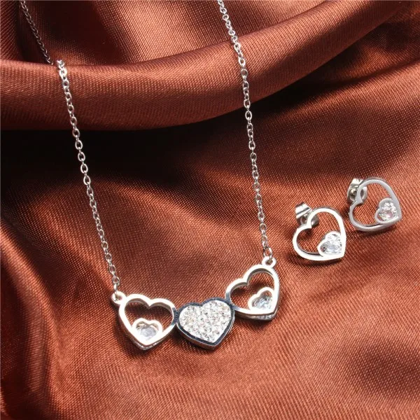 OUFEI ожерелье и серьги в форме сердца из нержавеющей стали, ювелирный набор с камнями для женщин, ювелирное изделие, модное ожерелье, подарочный набор - Окраска металла: steel colour