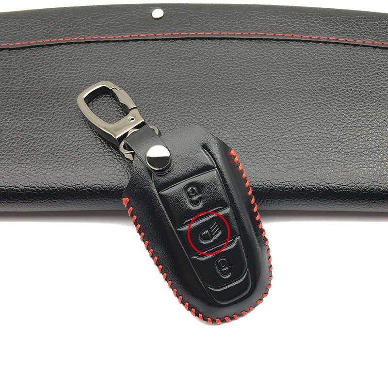 

100% Top Layer Leather Case Car Key Cover Case Fob Shell holder for Peugeot 308 408 508 2008 3008 4008 5008 Intelligent 3 button