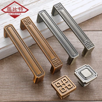 AOBT Solid Brass Handles Cabinet Drawer Pulls and Knobs Classic Antique Vintage Kitchen Cabinet Door Handles Decor Hardware 6078