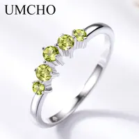 UMCHO-Anillo de peridoto Natural para mujer, anillos de plata de ley 925 auténtica para mujer, banda de compromiso para boda, regalo, joyería fina
