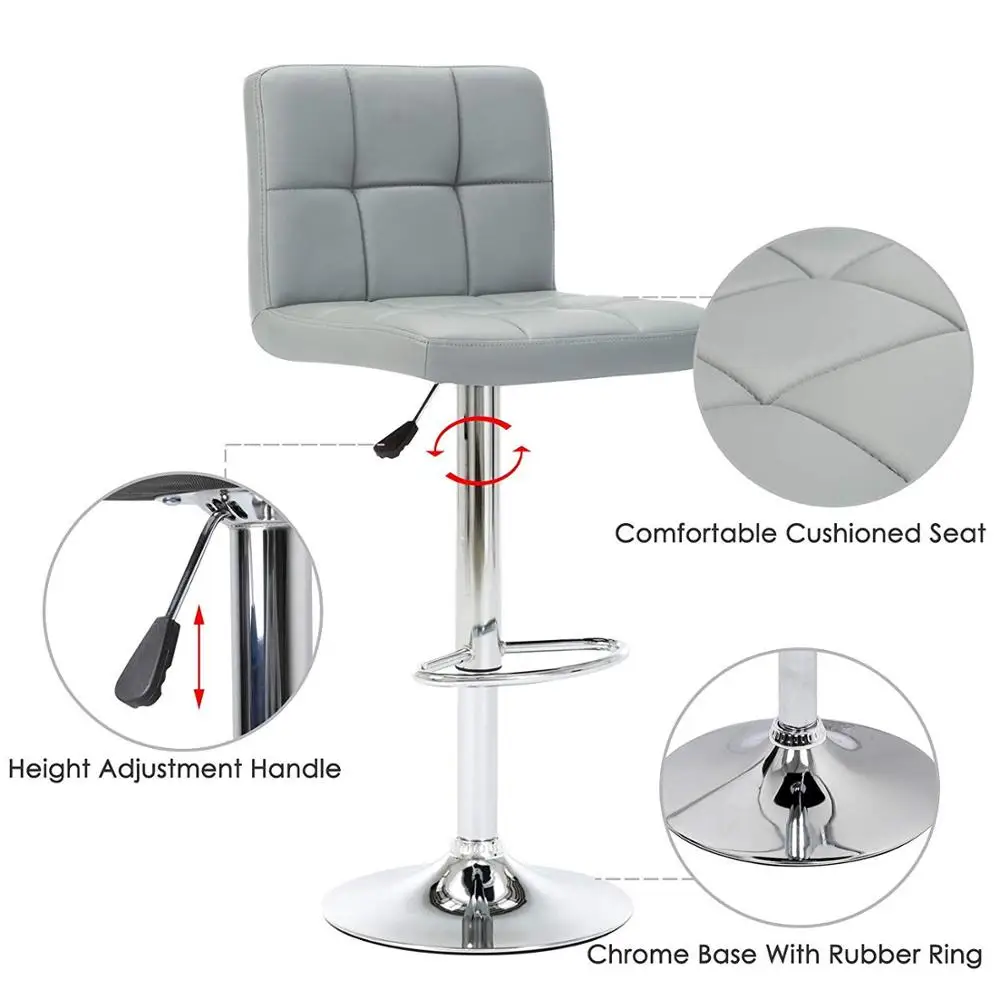 Bar Chair Cuban Style Faux Leather Bar Stools Set of 2, Contemporary Kitchen Breakfast Stool Chairs With Back DE