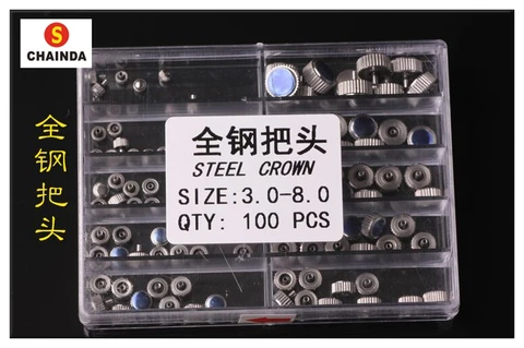 Coroas de Tamanhos 3.0-8.0mm para o Reparo do Relógio Frete Grátis Inoxidável Relógio Diferentes 100 Pcs Aço Mod. 129069