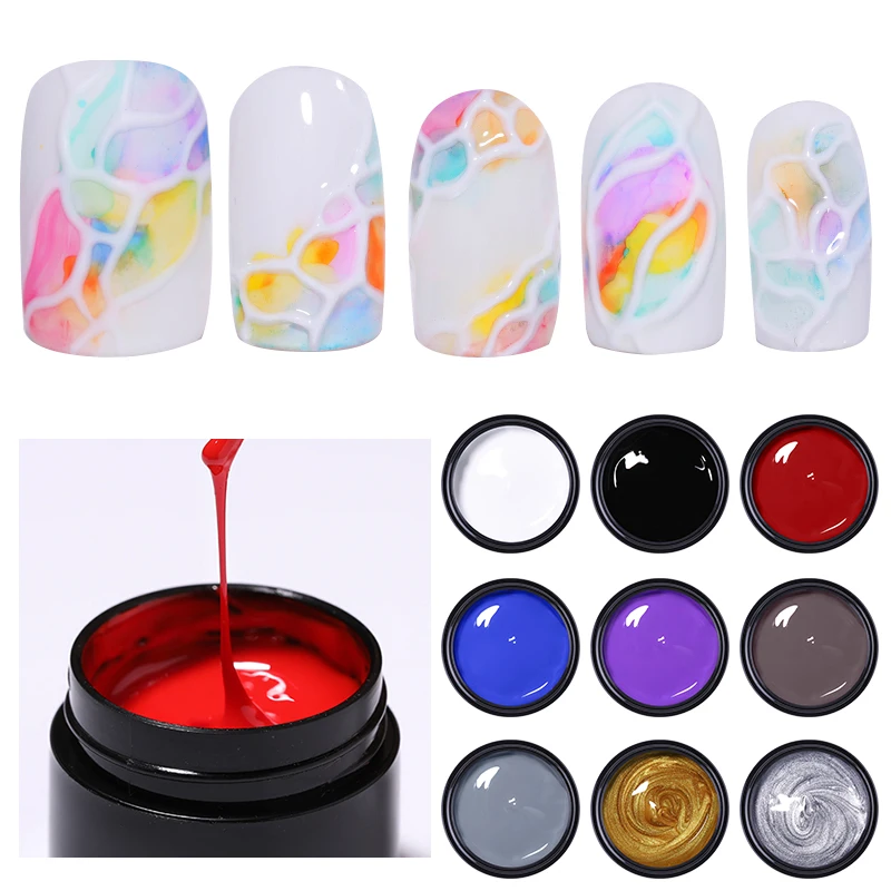 

LEMOOC 5ml 3D Embossment Nail Gel Polish Silver Gold Colors Carving Painting Design Soak Off UV LED Gel Varnish Nail Art Tool