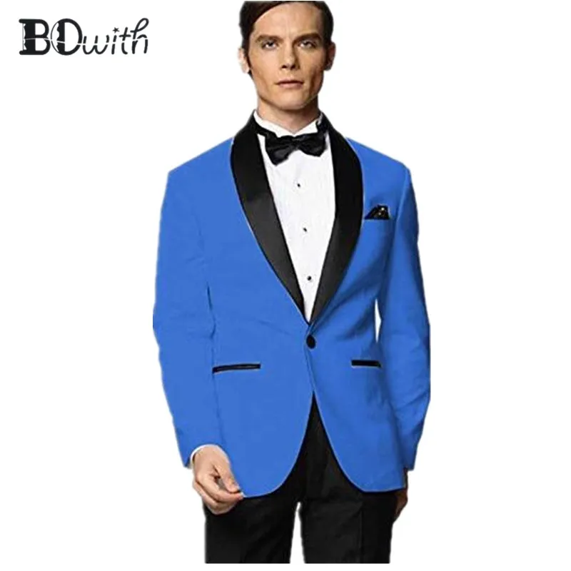 На заказ/голубого цвета мужские костюмы Slim Fit шаль лацкан строгий костюм; для жениха выпускное платье смокинг мужской пиджак из 2 предметов+ брюки блейзер