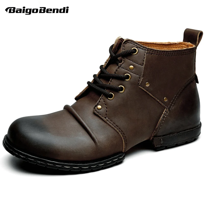 Genuine Leather Mens Western Boots Lace Up Footwear Work Wrinkle Ankle Winter Shoes Round Toe huismerk kopen in de aanbieding Genuine Leather Mens Western Boots Lace Up Footwear Work Wrinkle Ankle Winter Shoes Round Toe huismerk kopen in de aanbieding