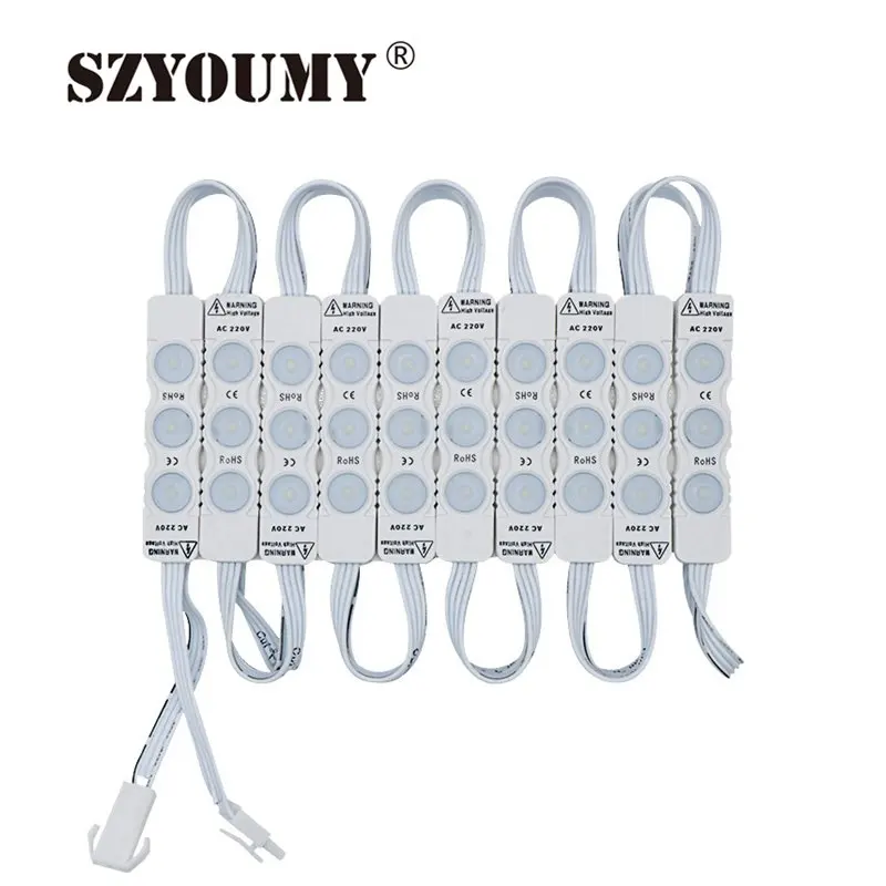 

SZYOUMY High Voltage AC 110V 220V SMD 2835 3LED Injection Module Lights With Lens 1.8W High Power 500PCS / Lot DHL