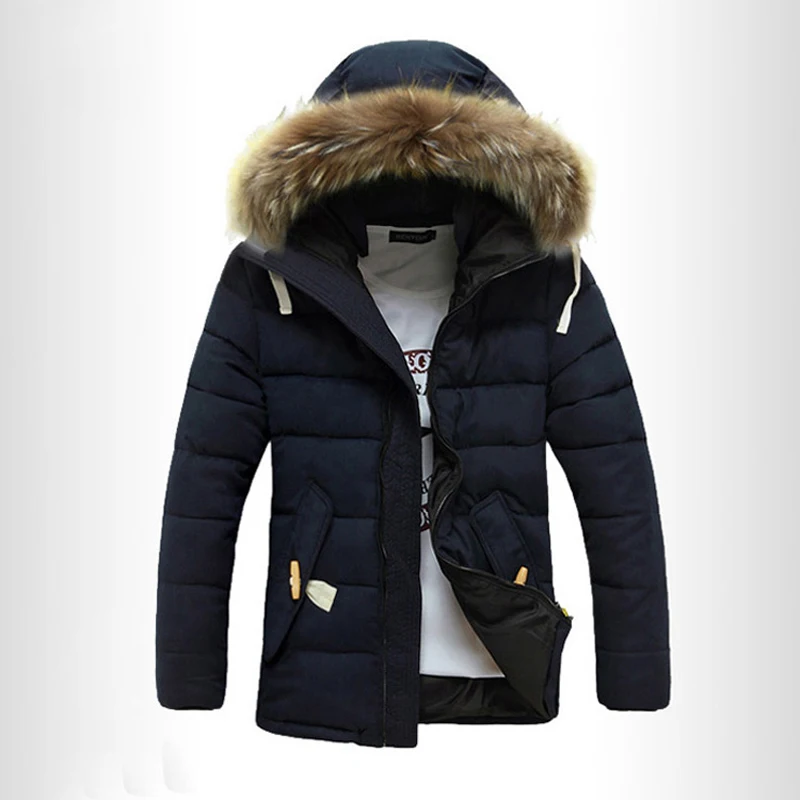Бренд темно-синяя Парка мужская 2019 зимняя куртка мужская мода дизайн большой мех с капюшоном мужская длинная пуховая куртка пальто мужской
