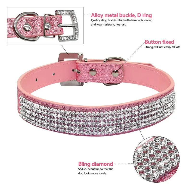 Cool Sharp PU Necklace Adjustable Cat Collar Cat Kitty Pet Lead Collar Pet Supplies Bling Rhinestone PU Leather Cat Dog Toys (5)