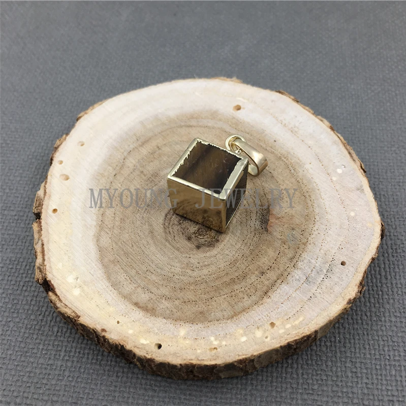 MY1221 Cube Tiger Eye Pendant Golden edges and bail For Necklace Jewelry (1)