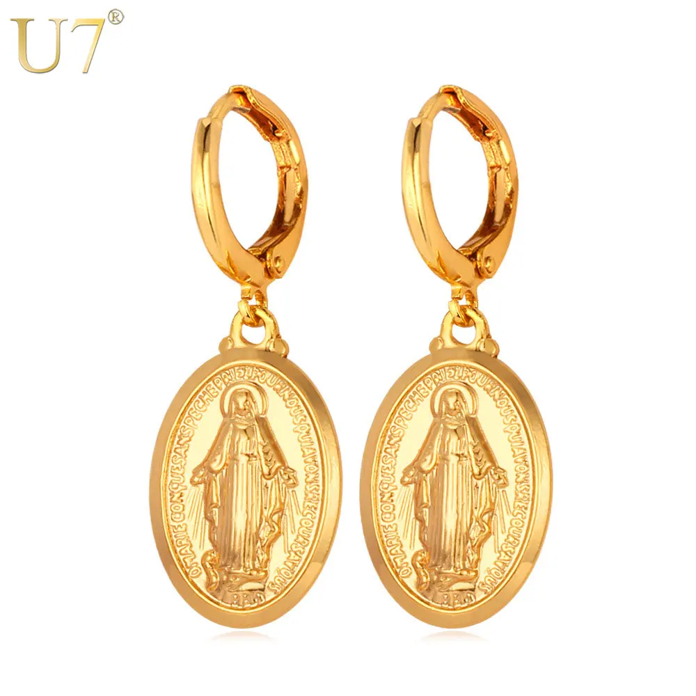 

U7 Virgin Mary Earrings Fashion Jewelry Trendy Gold/Silver Color Religious Jewelry Wholesale Drop Earrings For Women E516