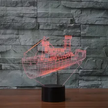 Лидер продаж 3D Визуальный Прохладный корабль свет в ночь Цвет изменение Акриловые 3D иллюзия Лампа USB Light Touch детей Подарки Главная украшения