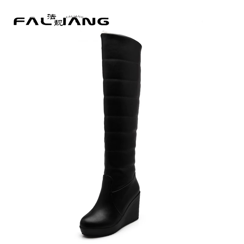 New Sexy Over the Knee High heel wedges platform Boots 2016 High Heel Winter warm snow Boots Shoes Woman