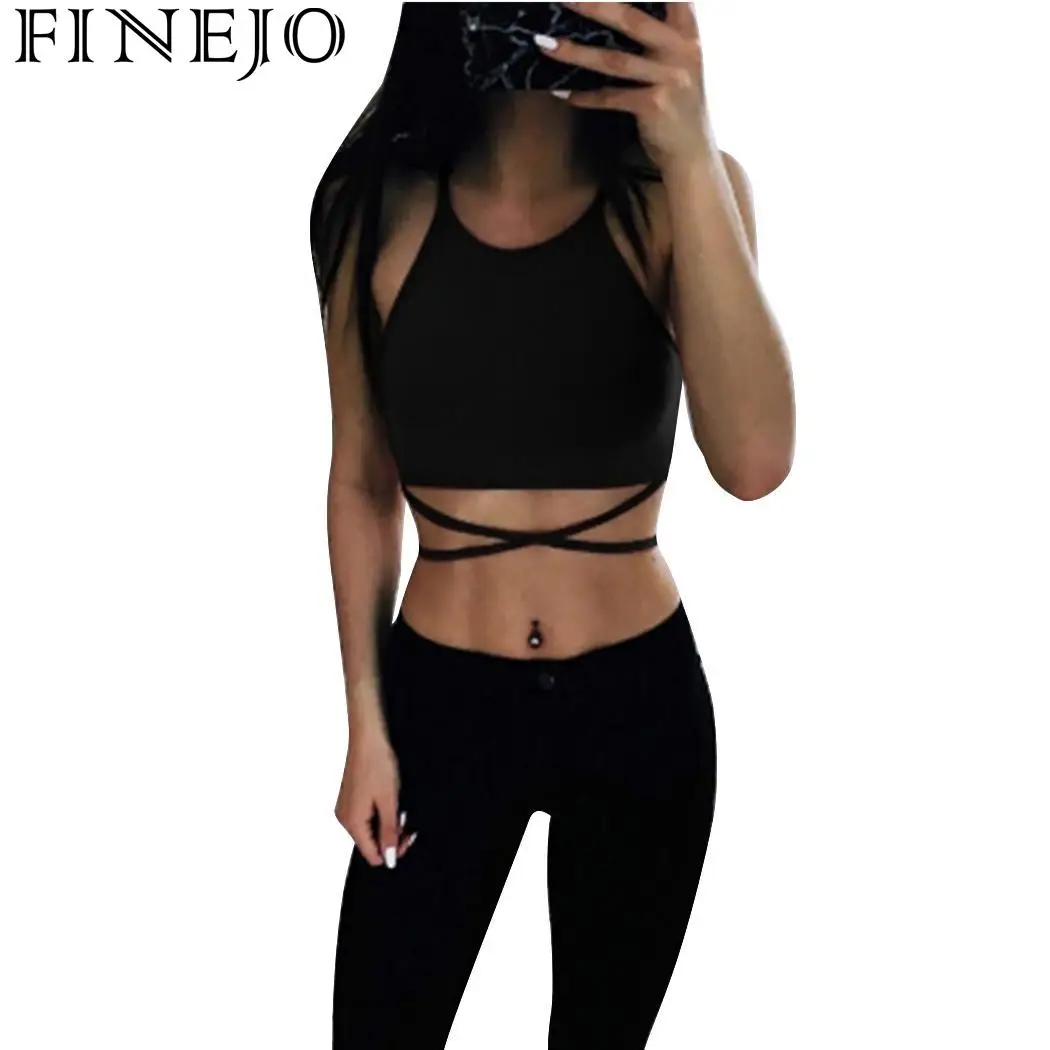 

FINEJO Fashion Ladies Summer Casual Sleeveless Bandage Hollow Out Slim Vest T-shirt Camis Gilet Sexy Women Tank Tops