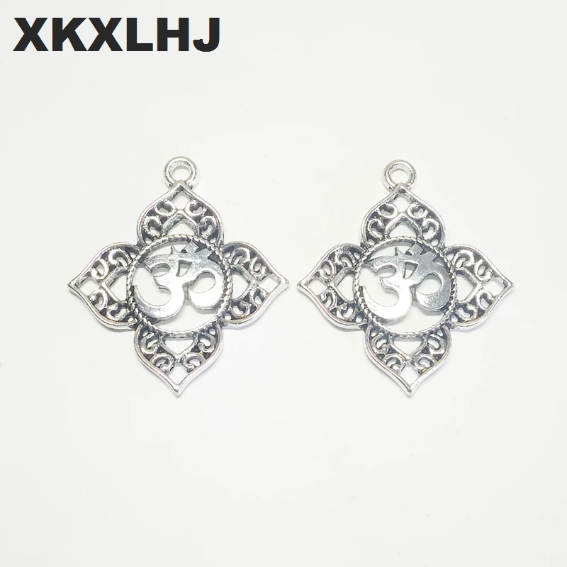 

XKXLHJ 10 Pieces New Buddhism, Yoga Charm Pendant, Silk OHM OM AUM Buddha Lotus Silver Pendant Glamour Jewelry