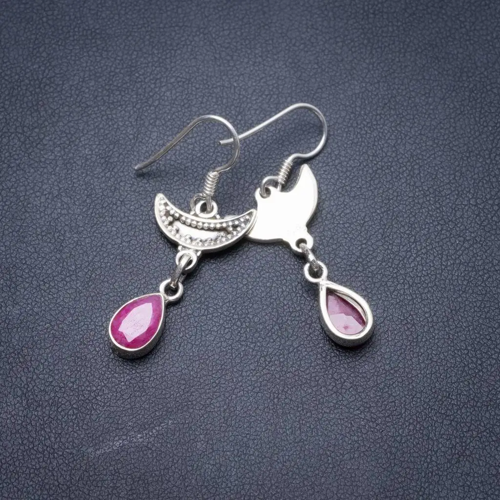 

Natural Cherry Ruby Handmade Unique 925 Sterling Silver Earrings 1.5" Y3825