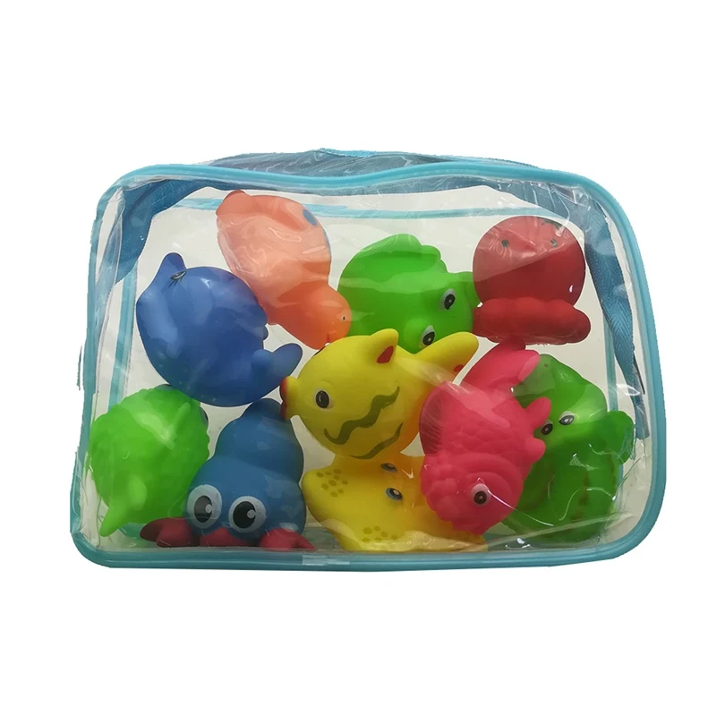 10 шт./партия, набор забавных животных, игрушка для водяной ванны, детские пластиковые звуковые когнитивные плавающие игрушки случайного цвета