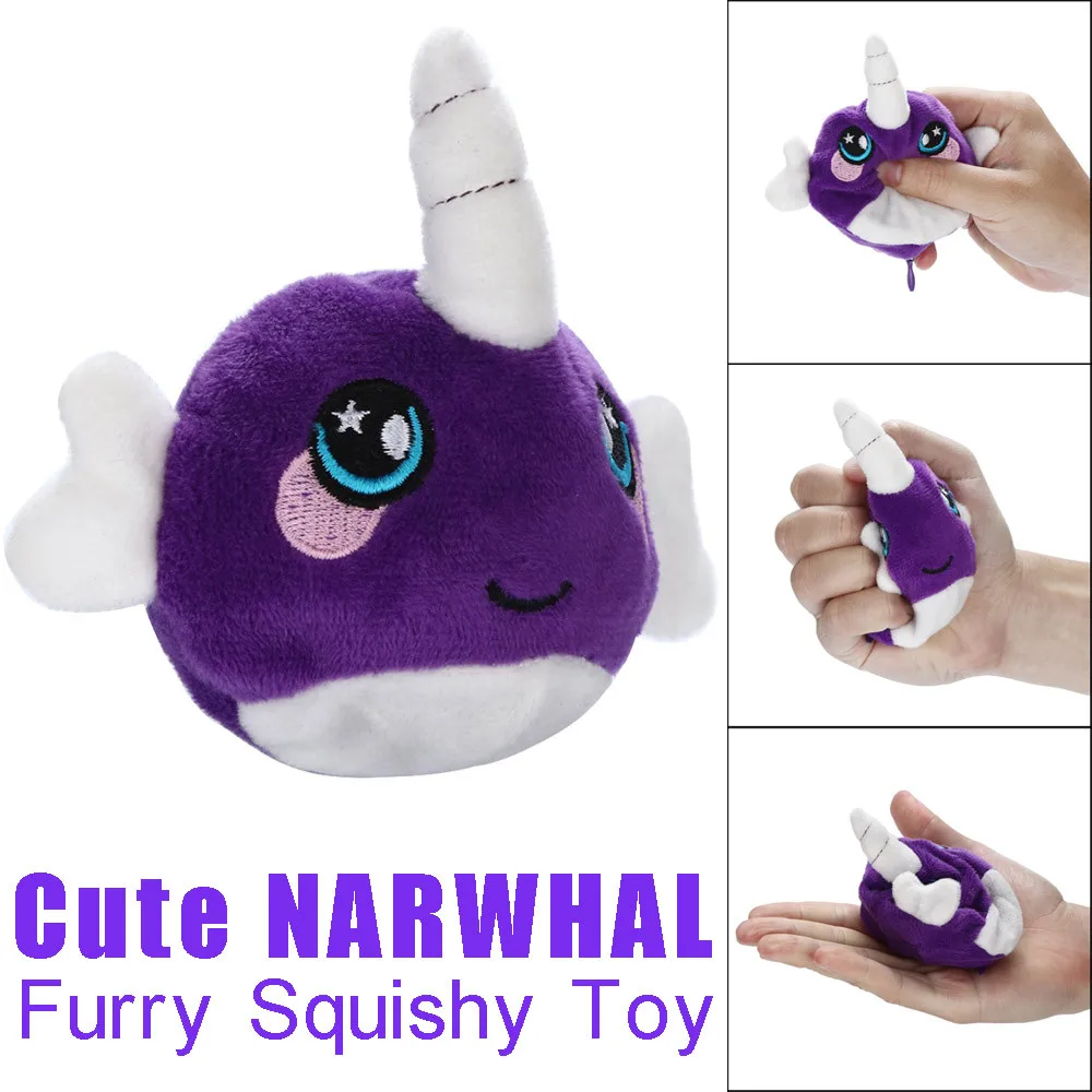 

9cm Furry Cute Narwhal Toys Foamed Stuffed Slow Rising Stress Toys Elastic Environmentally Plush Fabric Adorable Narwhal