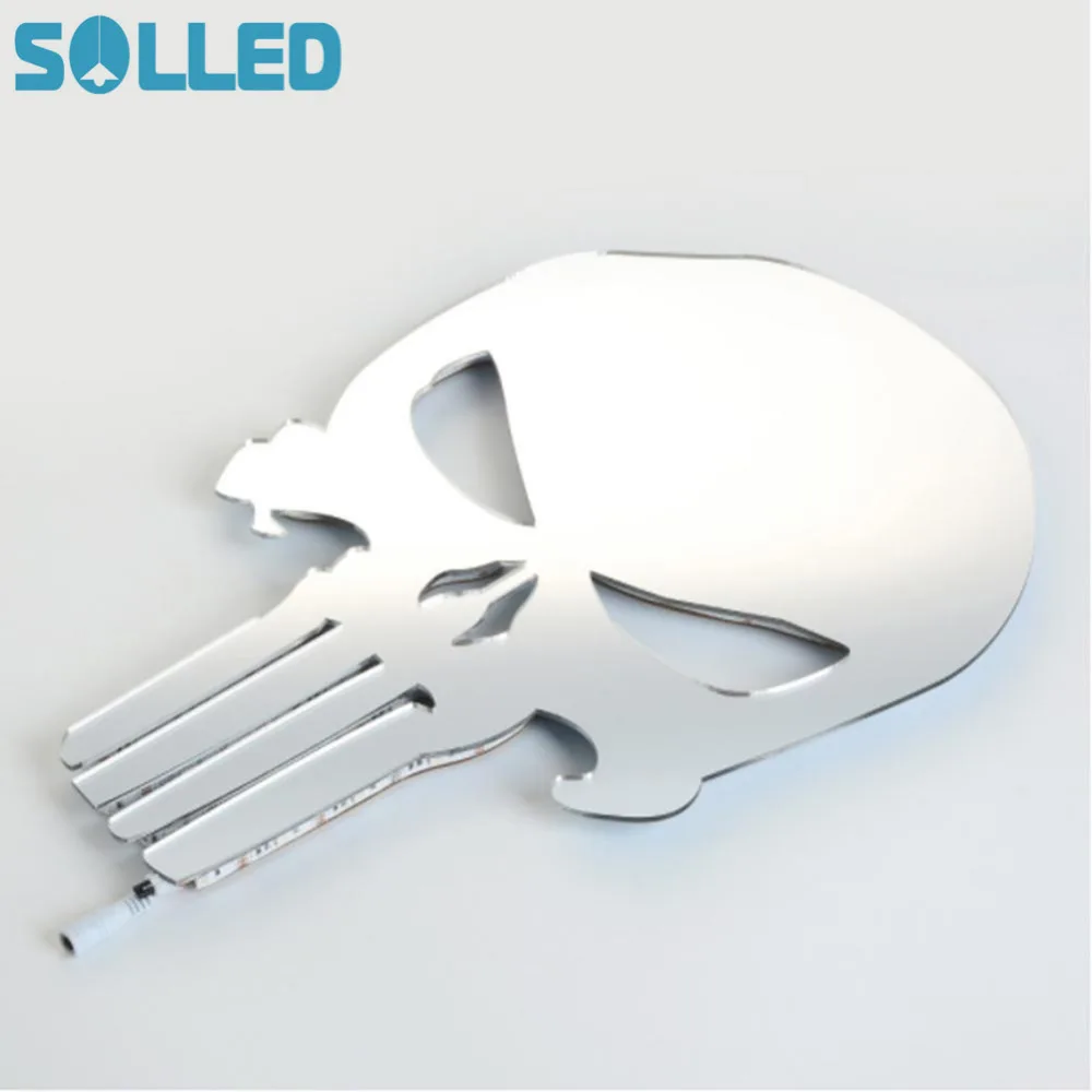 

SOLLED Skull Mirror Lamp 3D Colorful LED Night Light Halloween Home Decoration Wall Lamp