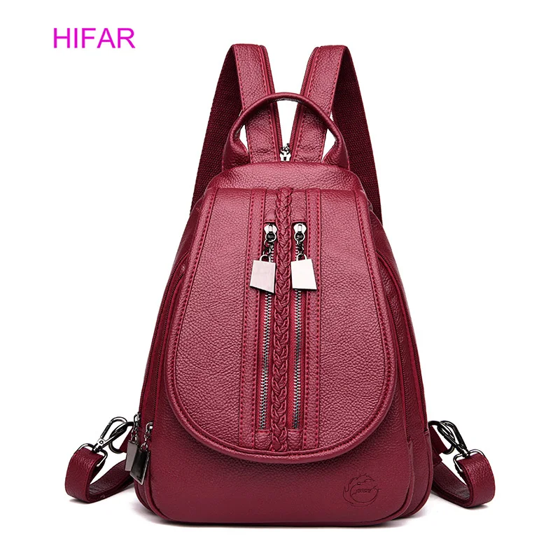 

Female Backpack Designer high quality Leather Women Bag Fashion School Bags Large Capacity Backpacks Double zipper Travel Bags