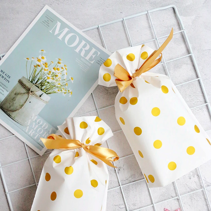 50Pcs Cookie Bags Gold Polka Dots Plastic Treat Bag Party Candy//Snack Wrapping