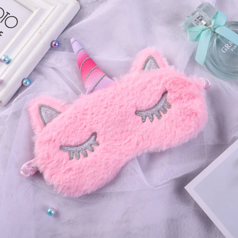 New 1pc Unicorn Eye Mask Sleep Cute Plush Eye Mask Cover Shade Eyeshade Mask Travel Suitable For Travel Home Party Gifts
