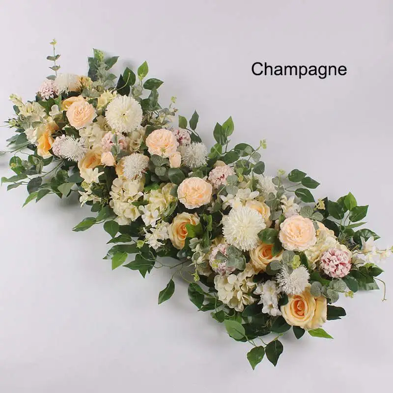 50cm Length DIY Arch Flower Row Silk Flower with Foam Acanthosphere Rose Peony Mix Flower for Wedding Backdrop Decoration - Цвет: Champagne