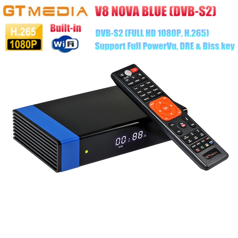 

2PCS/Lot GTMEDIA V8 NOVA BLUE DVB-S2 HD Satellite Receiver Support H.265 Cccam Newcamd PowerVu Bisskey built-in WiFi