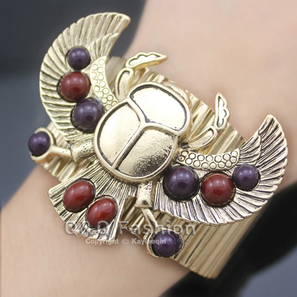 Женский браслет khepri Scarab Beadsa Большой с крыльями египетского возрождения манжета