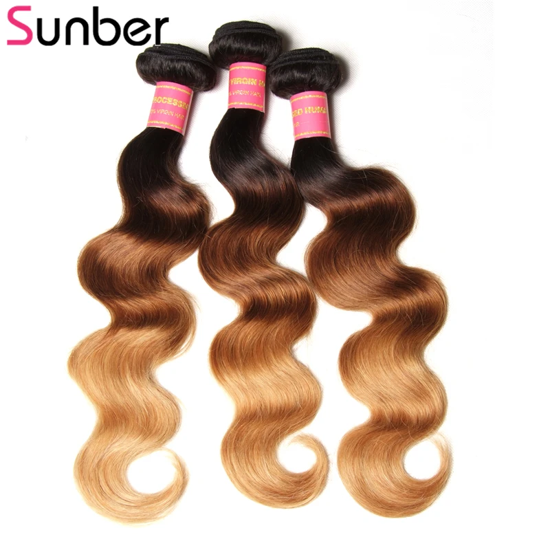 

SUNBER HAIR Ombre Brazilian Body Wave Human Hair 3 Bundles T1B/4/27 Three Tone Remy Hair Double Weft Hair Weaving Free Shipping