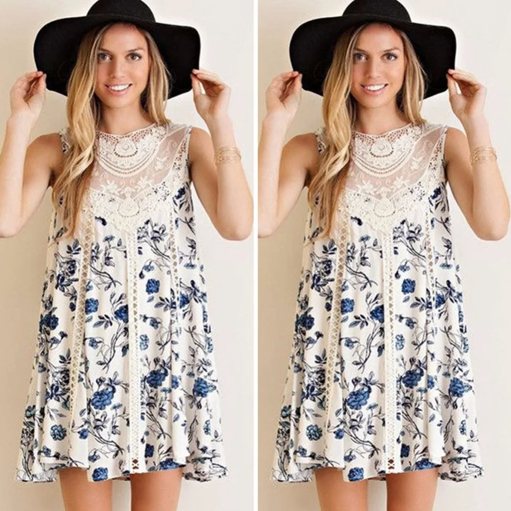 

Womens Summer Dresses 2019 Summer Print Flower Lace Mini Party Dresses Sexy Club Casual Vintage Beach Sun Dress Plus Size