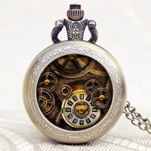 Стимпанк карманные часы древние зубчатые колеса чехол Маленький антикварный кулон часы тонкое Ожерелье Косплей специальные подарки для мальчиков девочек