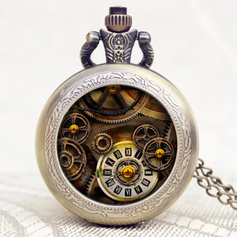 Стимпанк карманные часы древних колеса, шестерни случае маленькие антикварные кулон часы тонкий Цепочки и ожерелья Косплэй специальные