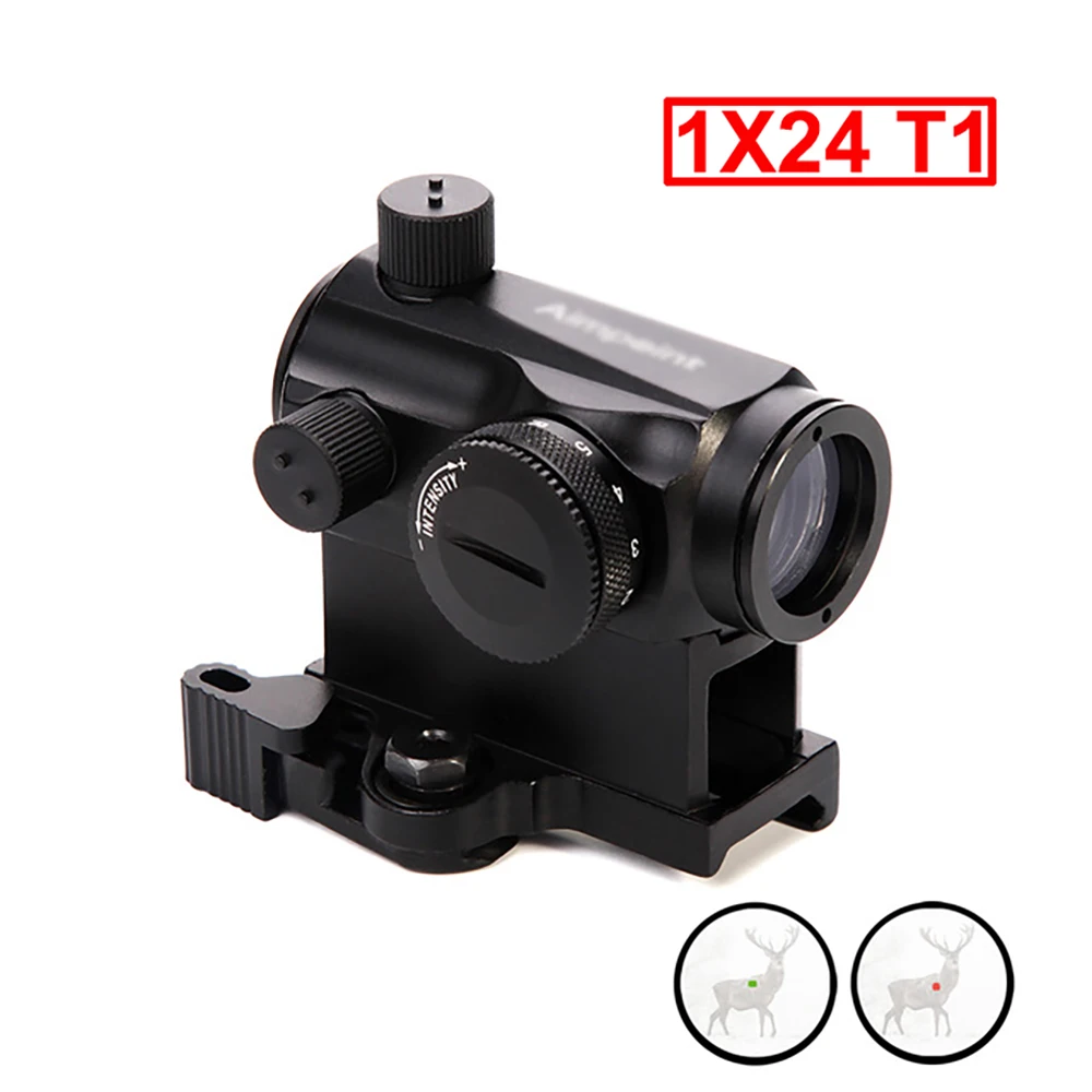 التكتيكية البسيطة 1X24 T1 الأحمر الأخضر البصر نقطة مضيئة قناص Rifescope مع سرعة الافراج الصيد مسدس هواء بندقية نطاق