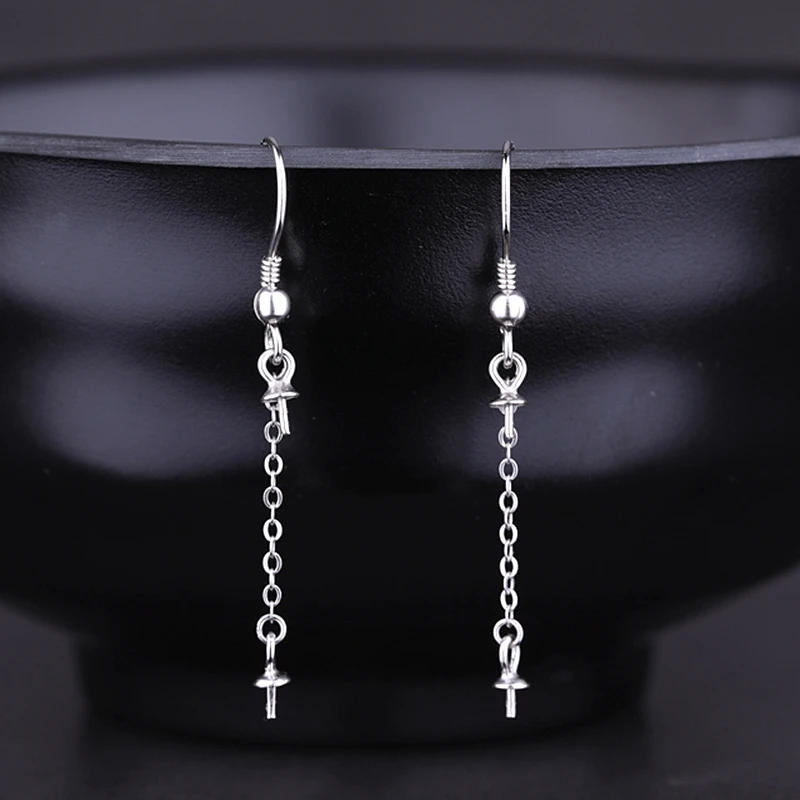 

925 Sterling Silver Women Drop Earrings Pearl Round Bead Semi Mount Hook Earrings Party Fine Jewelry Setting Wholesale