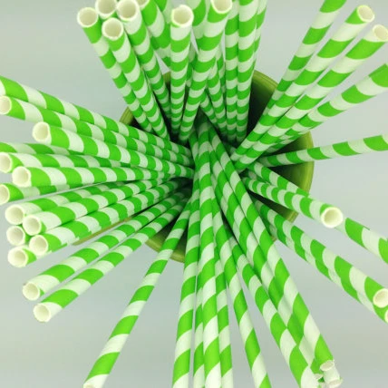 Set of 50 Green and White Striped Straws