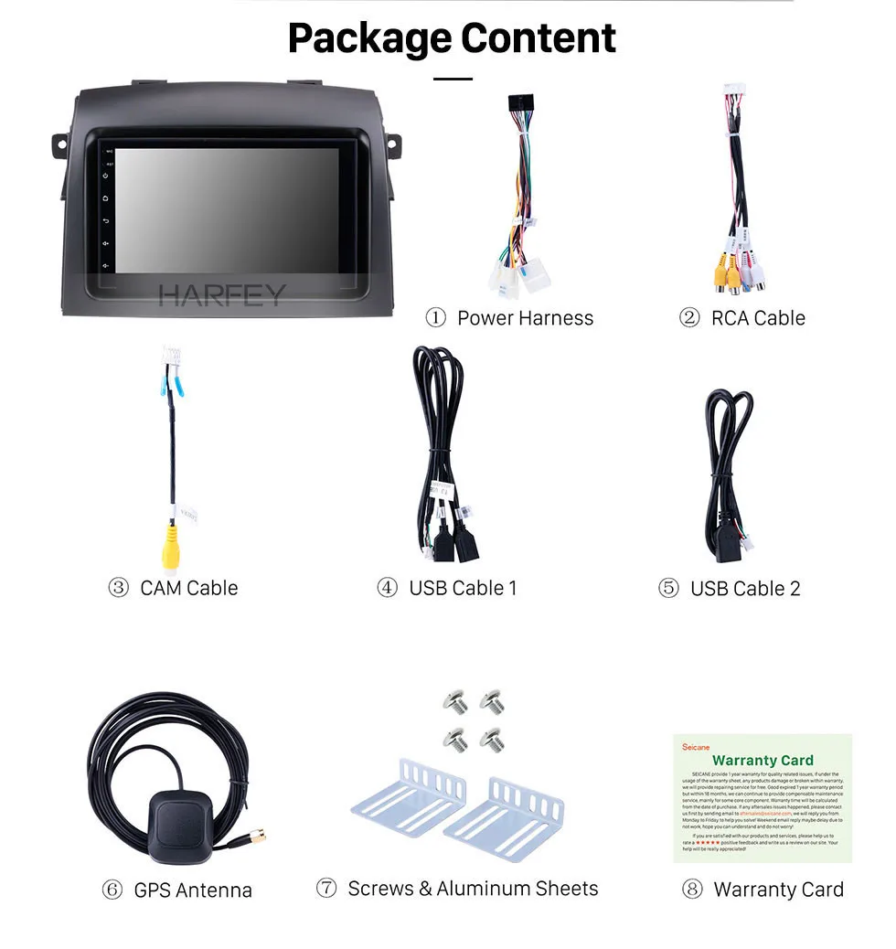 Excellent Harfey Android 8.1 7" 2Din Radio Head Unit For Toyota Sienna 2004-2010 GPS Navi Bluetooth WIFI 1080P Video USB SWC Backup Camera 16