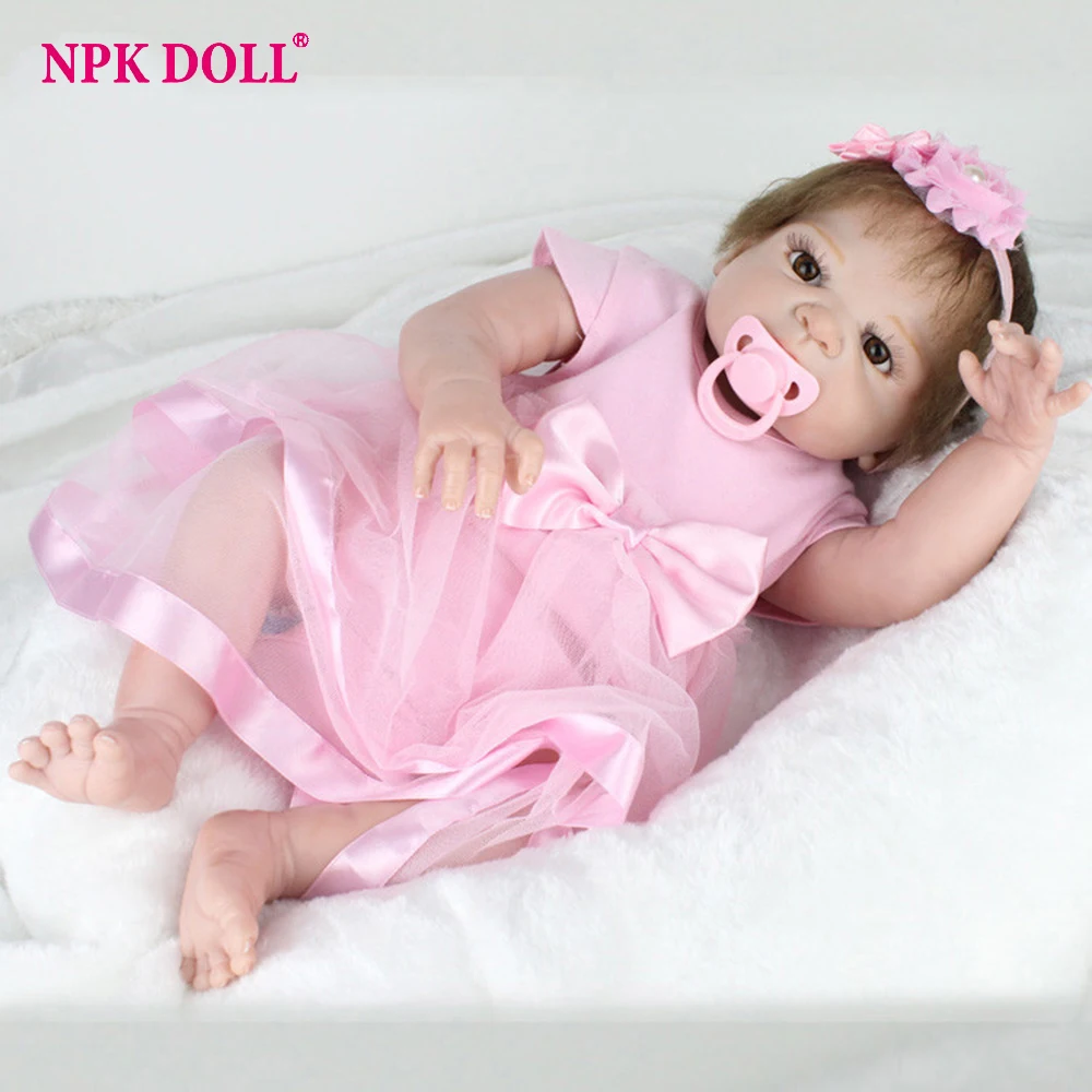 

NPKDOLL 55 cm Bebe Doll Reborn Full Silicone Girl Babies Brown Eyes Child Birthday Gift Realistic Adorable Born Dolls Toys