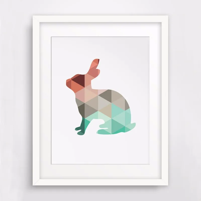 2016 New Mint And Coral Rabbit Print Canvas Poster Geometric