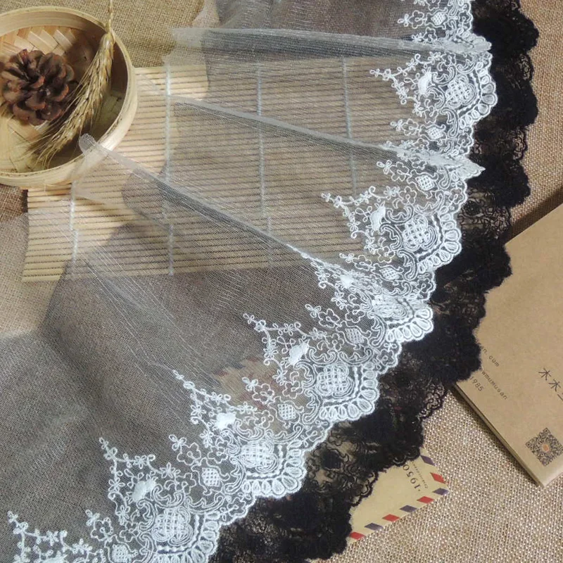 

White Black 18cm Embroidery Lace Trim, DIY Handmade Lace Accessories Textile Fabrics RS47