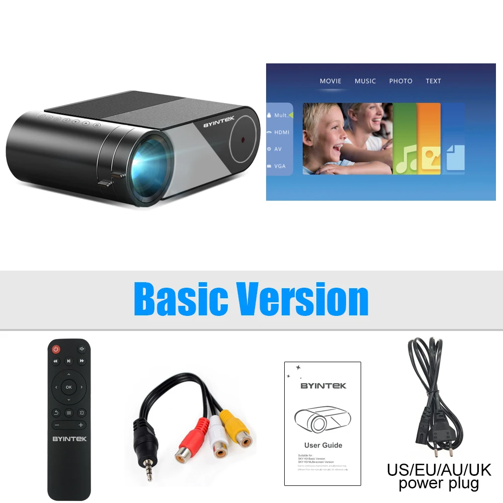 BYINTEK K9 Mini 1280*720P LCD Portable Video PC Movie Game Home Theater HD LED Projector for 1080P 3D 4K Cinema infocus projector Projectors