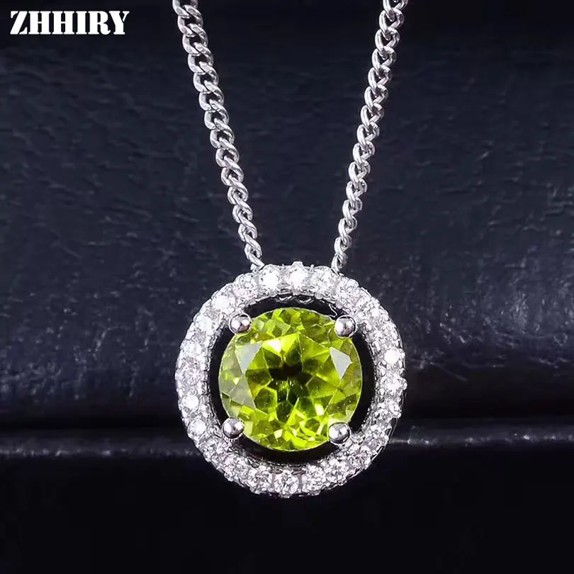 

ZHHIRY Women Real Natural Peridot Gemstone Solid 925 Sterling Silver Necklace Pendant For Ladies and girls Genuine Fine Jewelry