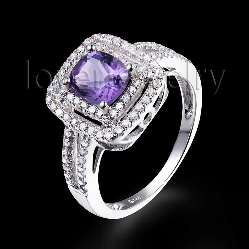 

Solid 14K White Gold Jewelry 5x6mm Cushion Cut Natural Purple Amethyst Ring For Wholesale 2T018